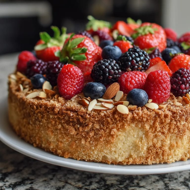 Un pastel de frutas con arándanos, moras y fresas.