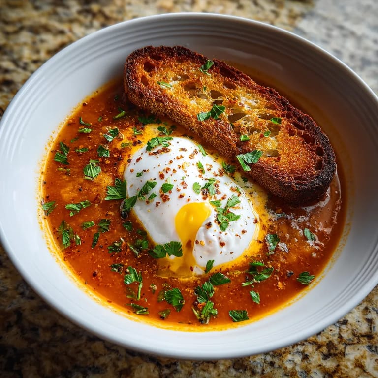 Una porción de sopa de ajo con huevo pochado.