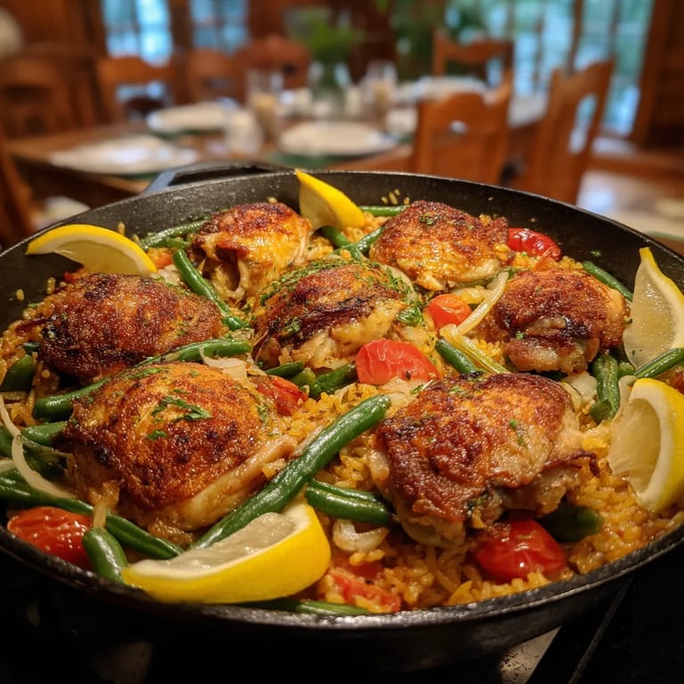 Un plato de arroz con pollo y verduras.
