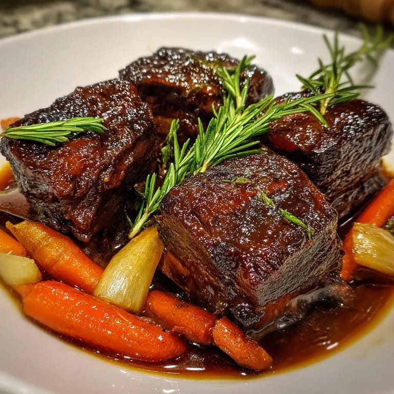 Carne de res cocida lentamente con vino tinto rioja.
