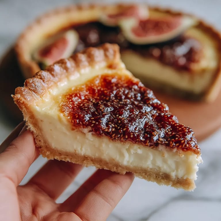 Una tarta de queso con mermelada de figo.