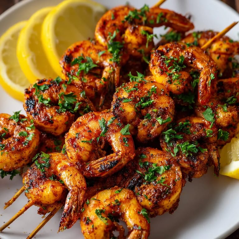 Brochetas de gambas con limón.