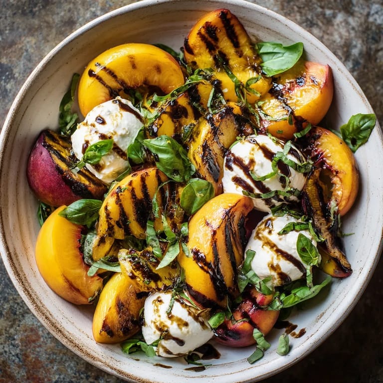 Salade de pêches grillées, burrata & basilic.