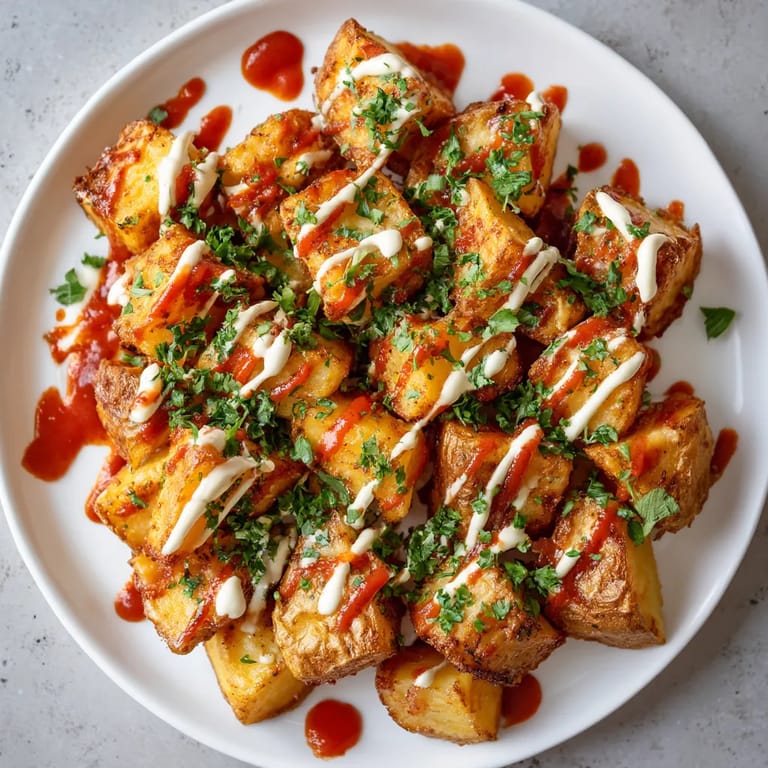 Plato de papas fritas con salsa.