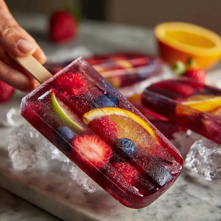 Un popsicle con frutas y sugerido con una cuchara.