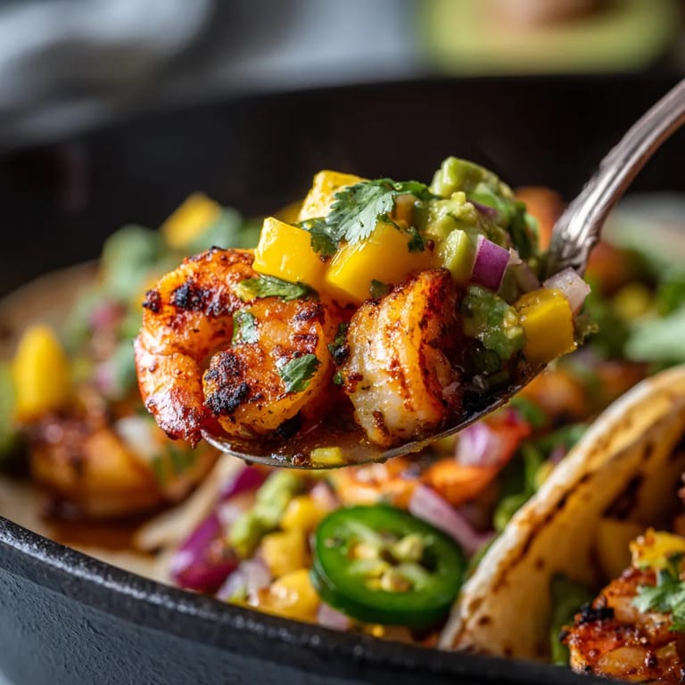 Shrimp tacos con salsa de mango.