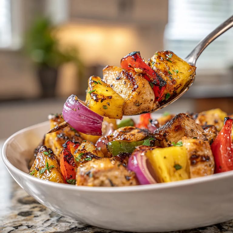 Un plato de carne asada con pineapple y vegetales.