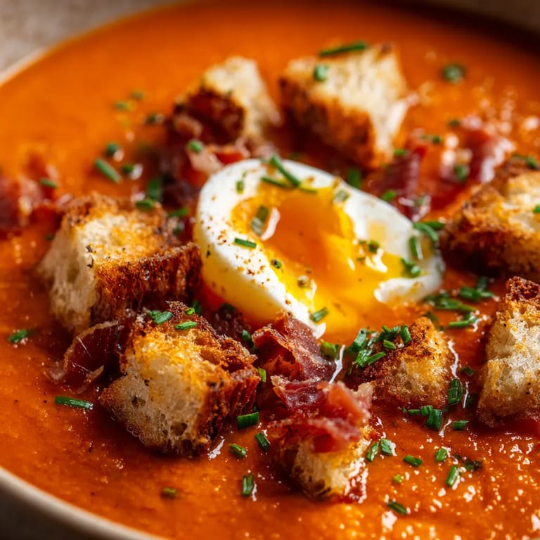 Salmorejo con huevo y tostadas.