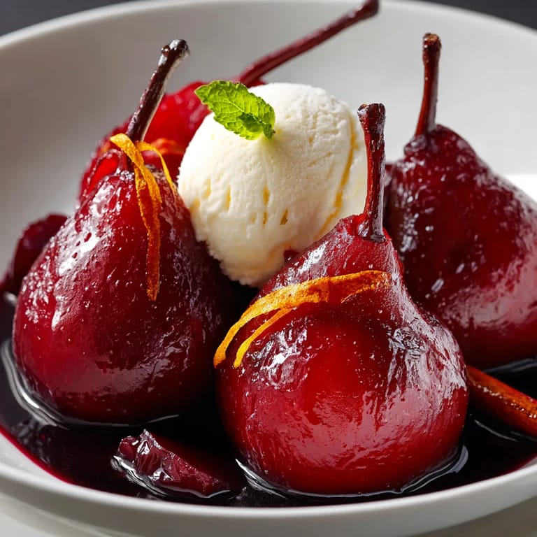 Peras al vino tinto con canela.