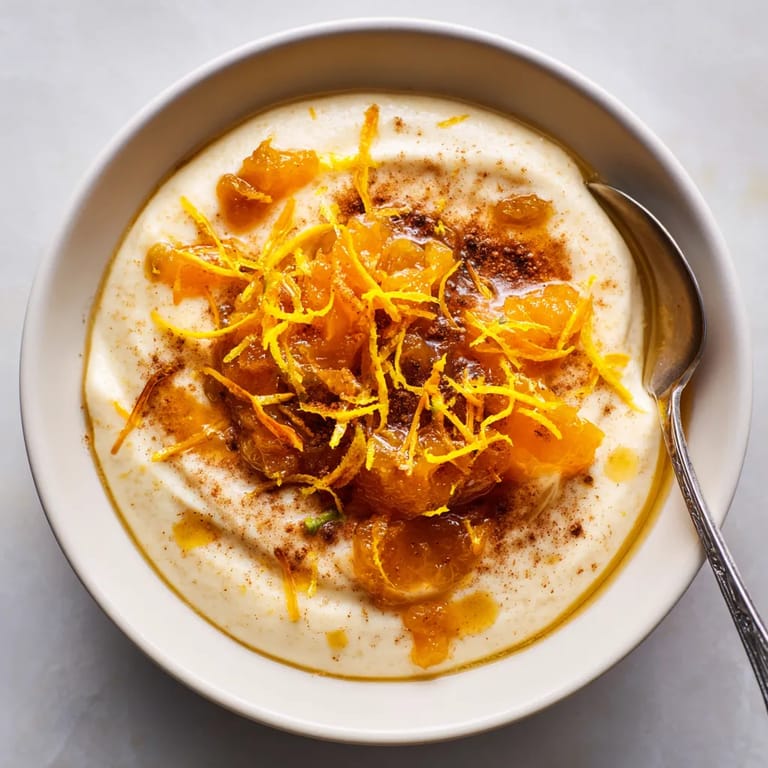 Una cazuela con quesada pasiega, ralladura de limón, canela y compota de kaki.