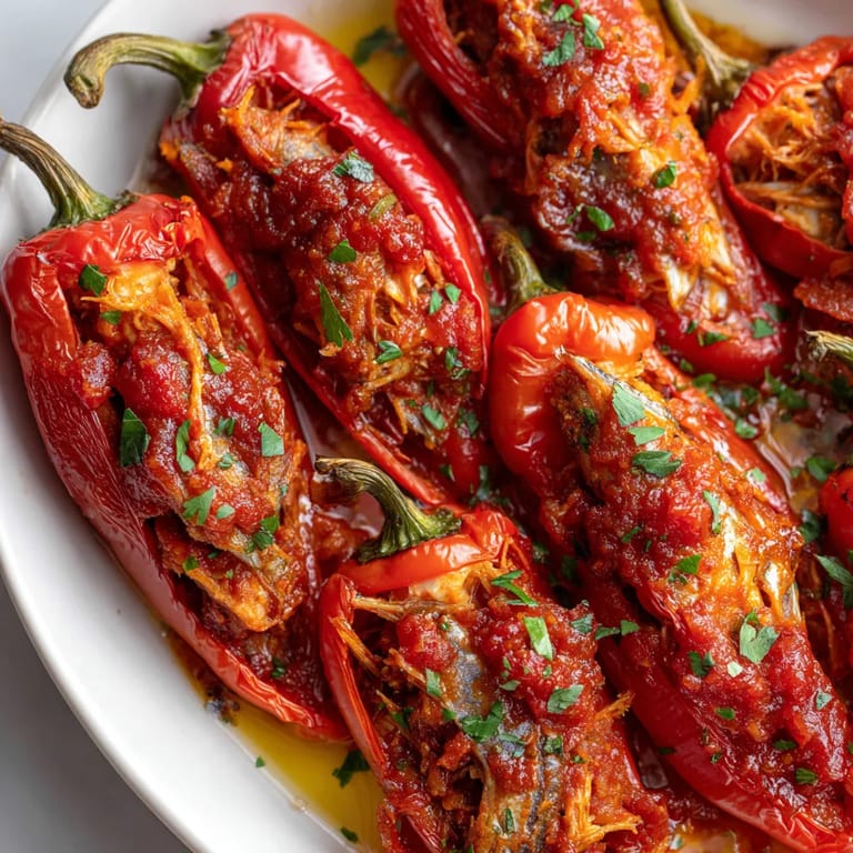 Pimientos del Piquillo Rellenos de Ragú de Cerdo & Sardinas.