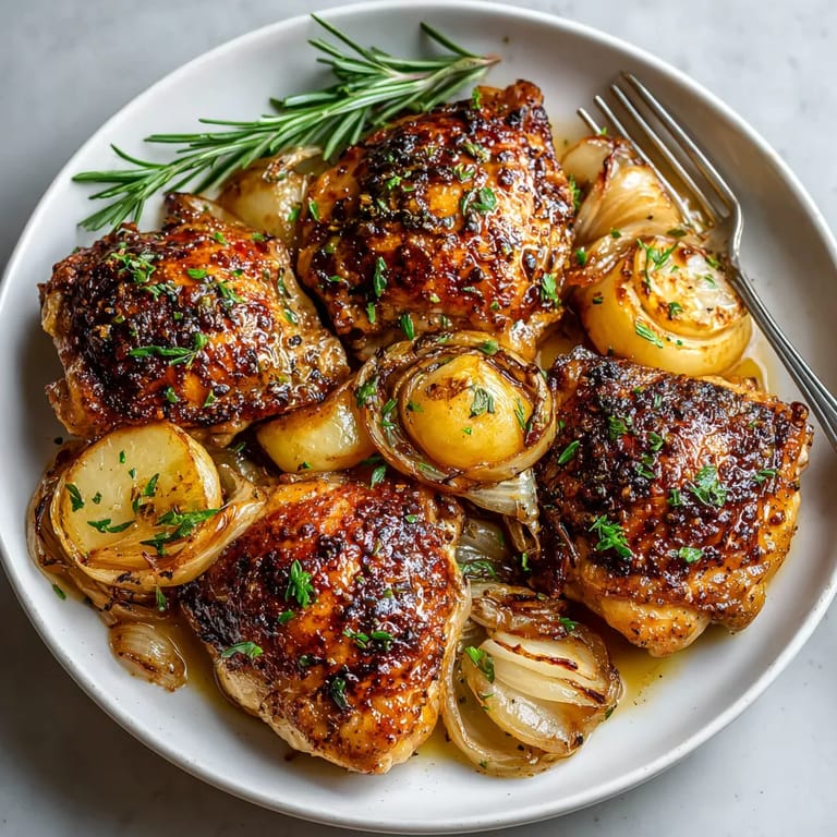 Pollo al horno con manzanas caramelizadas y romero.