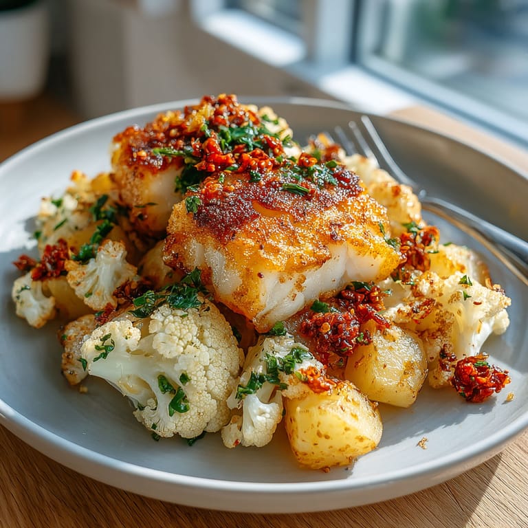 A plate of food with fish and vegetables.