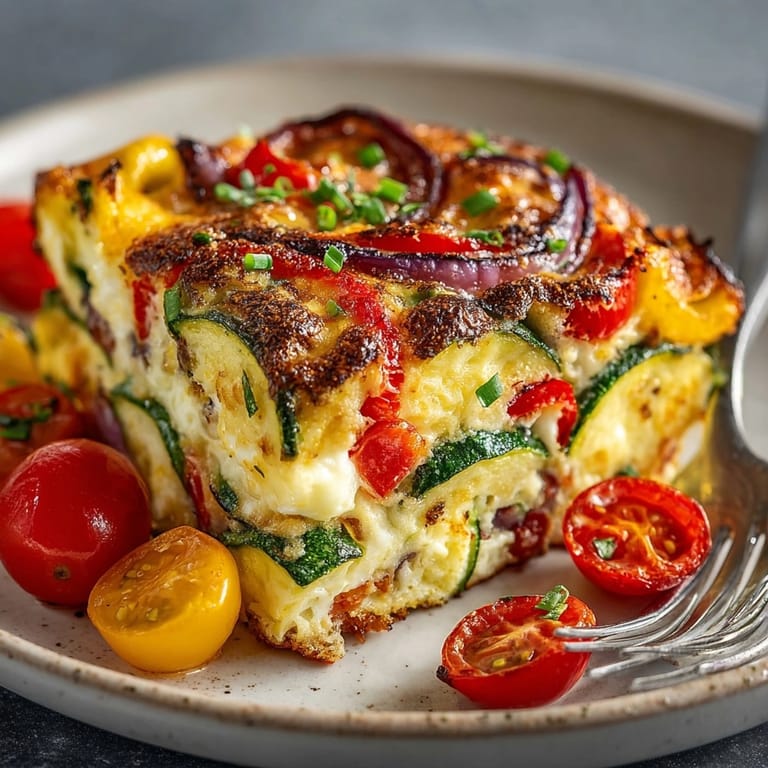 Huevos Españoles al Horno con Verduras recién horneados; la yema líquida se mezcla con vegetales tiernos.