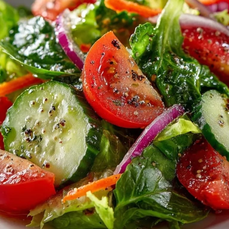 Una refrescante ensalada mixta sencilla con tomate jugoso y cebolla morada crujiente.