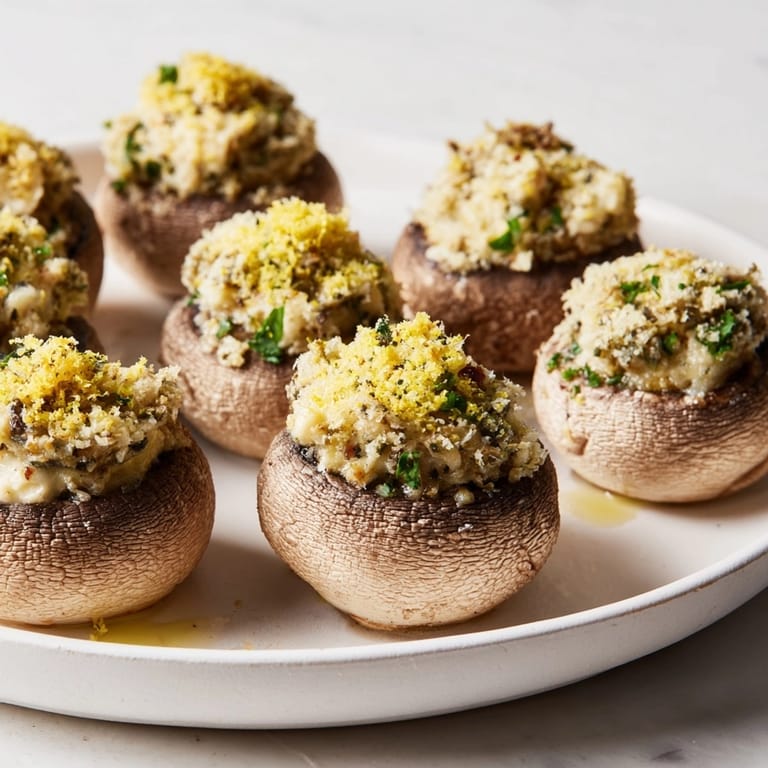 Hechos en casa, champiñones rellenos de manchego: un bocado sabroso con rica textura a queso.
