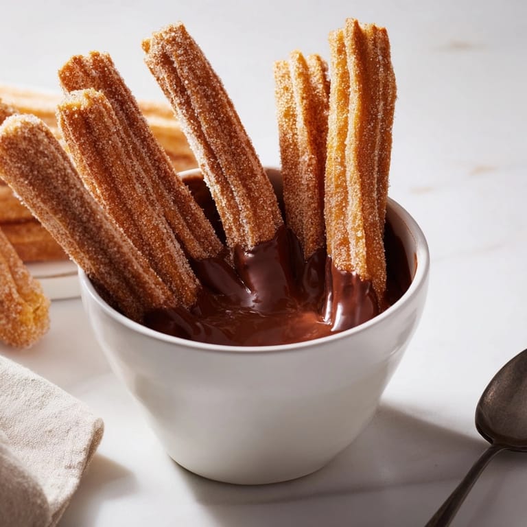 Tazas humeantes de chocolate caliente español espeso y oscuro, perfectas para mojar churros calientes.