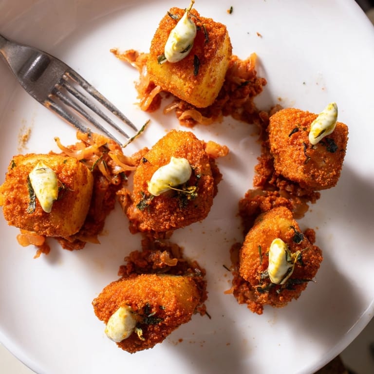 Deliciosas patatas bravas caseras, bañadas en mayonesa de wasabi y lima refrescante, listas para servir.