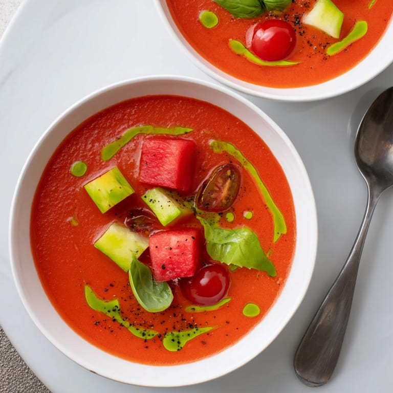 Sopa de tomate y sandía vegana. Una delicia helada perfecta para el verano.