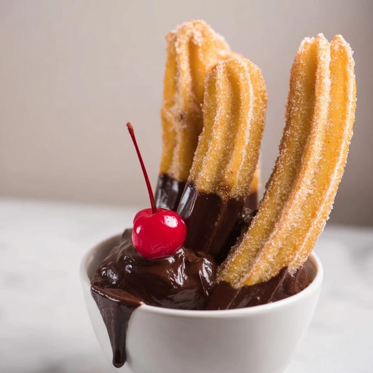 Homemade churro ice cream float drizzled with spicy chocolate sauce.  