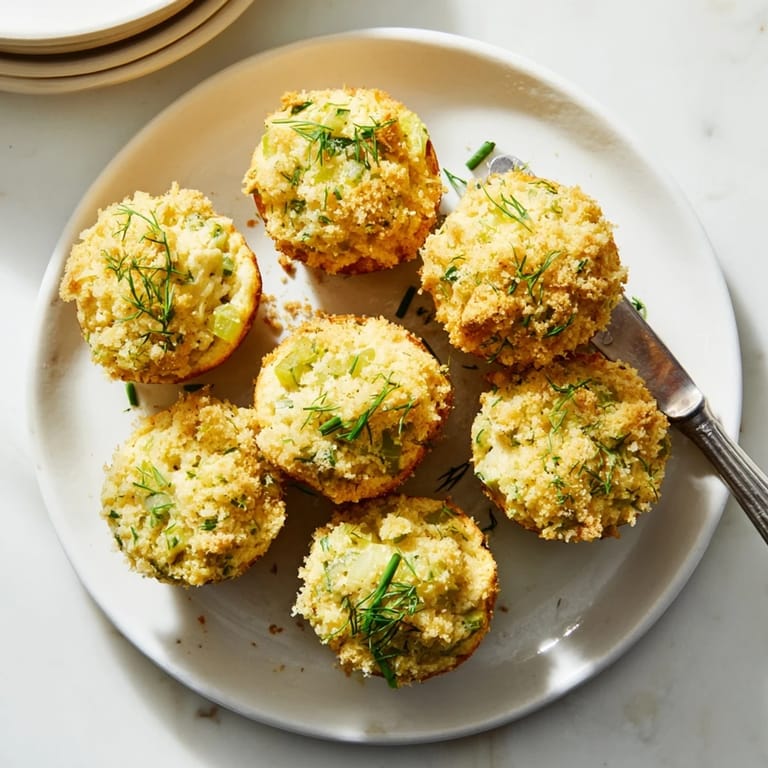 Muffin bites de Manchego y pepinillos, dorados y esponjosos saliendo del horno.  