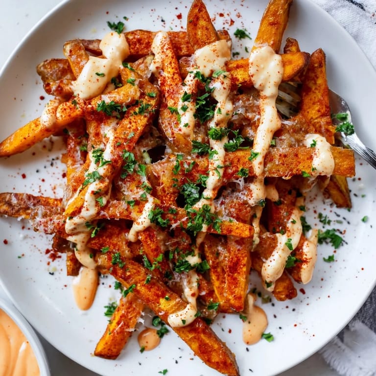 Patatas bravas estilo rebelde, acompañadas de una suave aioli de ajo cremosa.