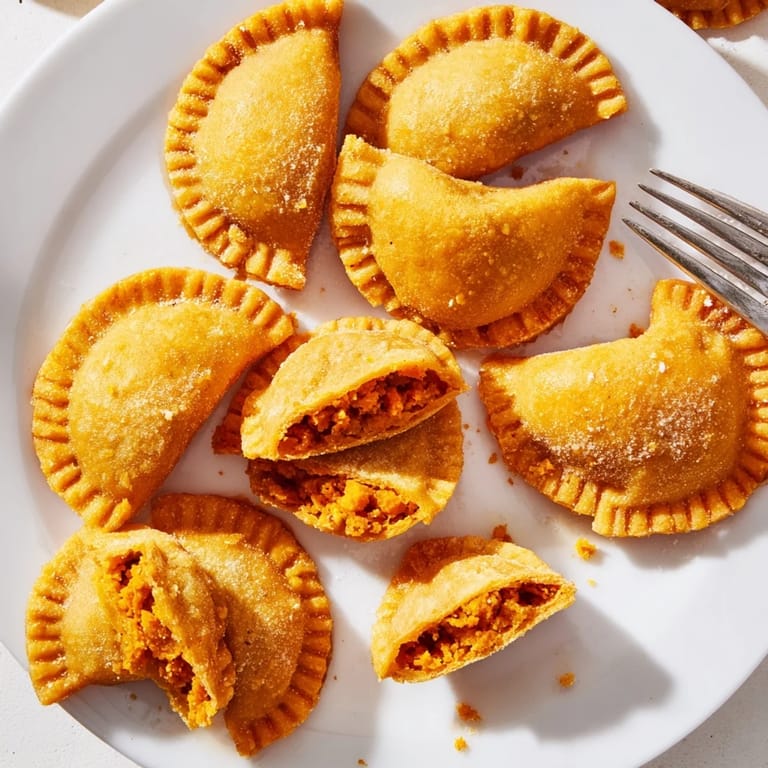 Bocados de batata especiada en deliciosas empanadas, perfectas para compartir en fiestas.  