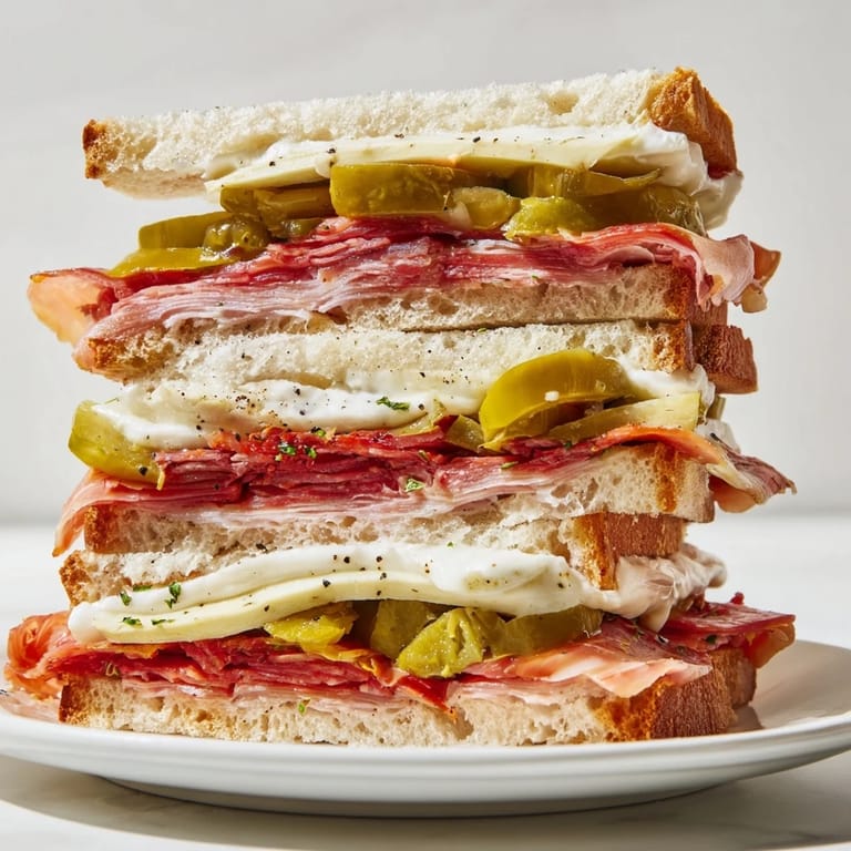 Crocantes dedos de bocadillo con jamón, sabor picante de pepinillos y aioli.