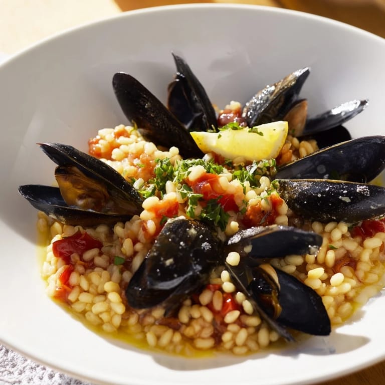 This Arroz con Mussels and Cherries recipe showcases tender mussels with a tangy acidic drizzle.