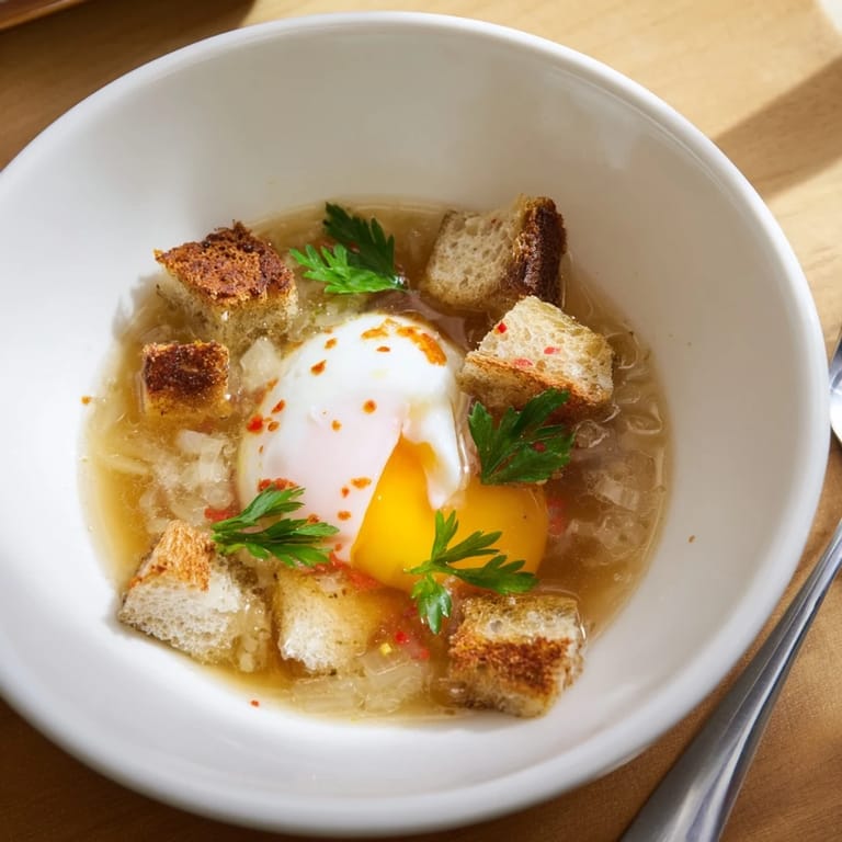 Golden, toasted bread and garlic simmer in a rich broth for classic Castilian Garlic Soup.