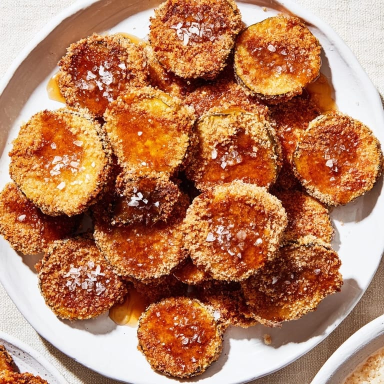 Golden-fried Berenjenas con Miel topped with glistening honey and a sprinkle of sea salt.
