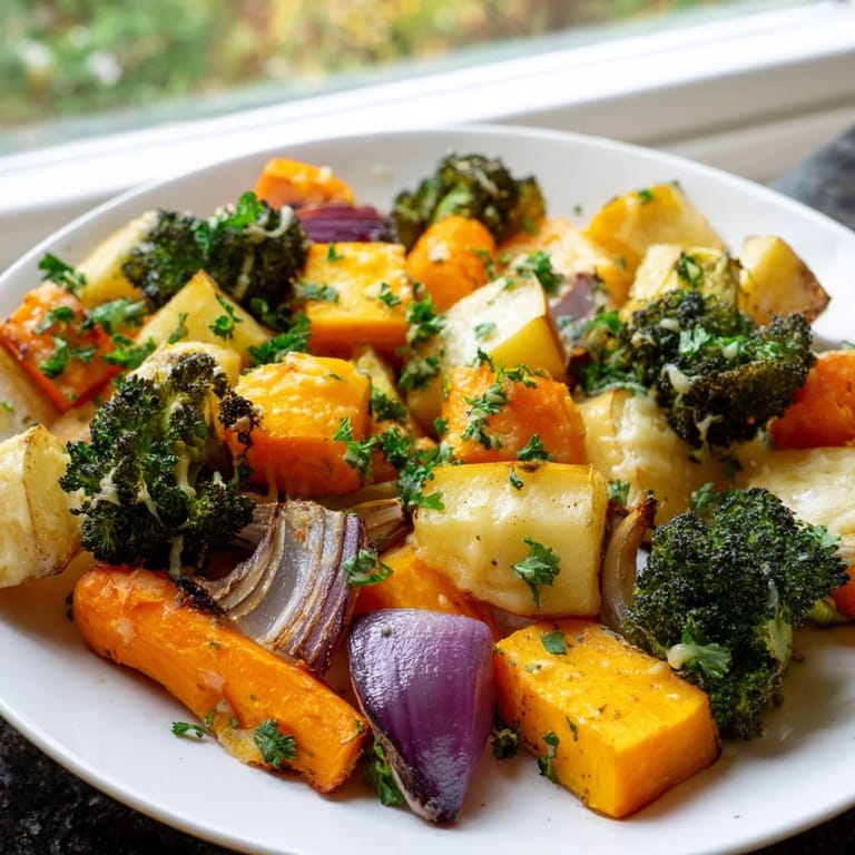 Golden, bubbly cheese blankets roasted winter vegetables, making this oven-roasted recipe irresistible.