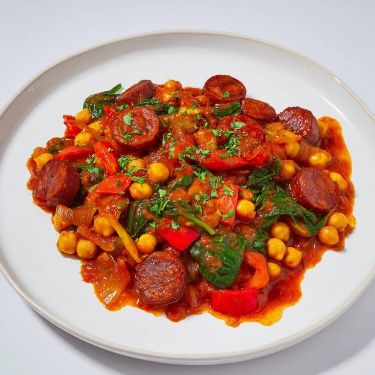 A vibrant bowl of Quickest Chorizo and Chickpea Stew, ready to enjoy with crusty bread.