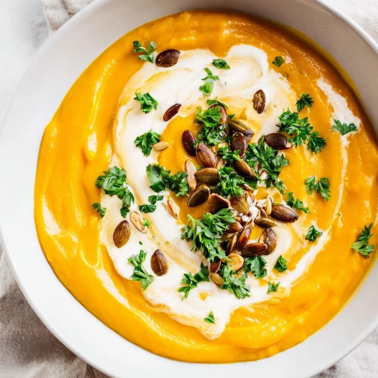 Enjoy a comforting bowl of creamy and flavorful Creamy Pumpkin & Curry Soup on a cold night.