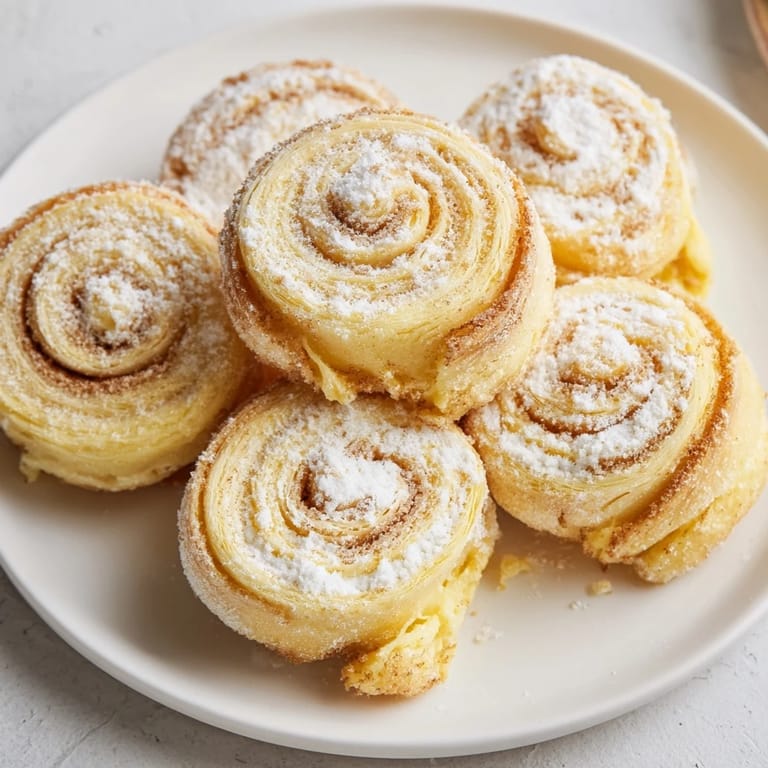 Close-up of golden Air Fryer Ensaimada, showcasing the sweet swirls and inviting texture for a treat.