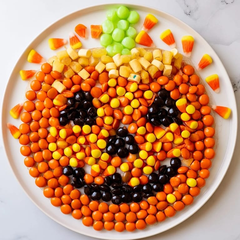 A close-up of a Jack-o-Lantern Candy Board, showcasing vibrant candies for a fun treat.