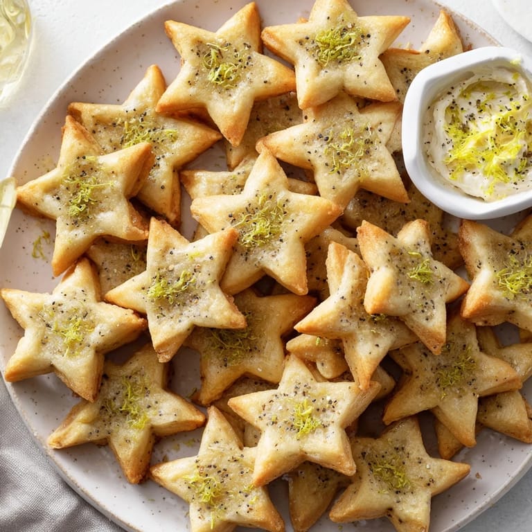 A platter of freshly baked Holiday Crackers, with a creamy dip, ready for savory enjoyment.
