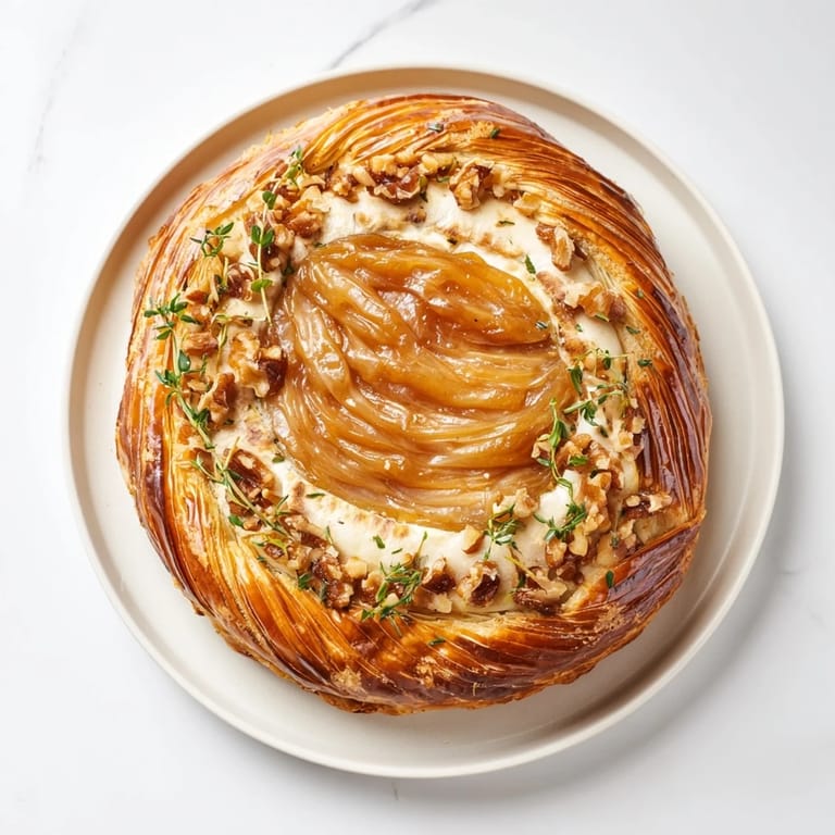 Creamy baked Brie perfectly swirled with sweet fig jam, ideal for holiday entertaining or sharing.