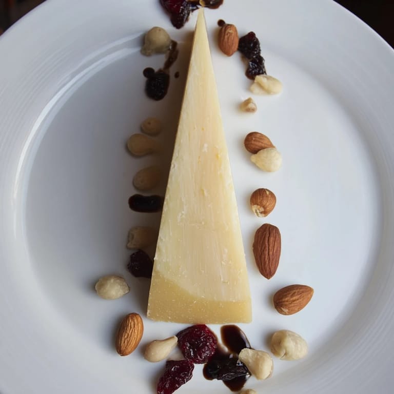 Delicious The Sundial cheese board appetizer showcasing a balsamic glaze "shadow" and varied gourmet nuts.