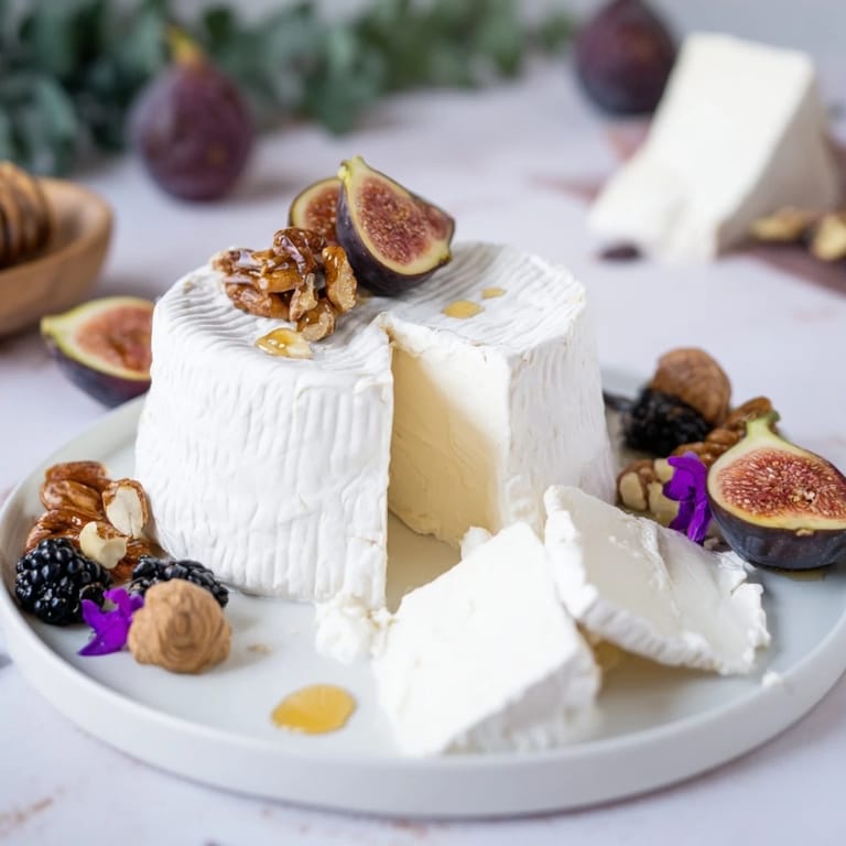 Elegant and tempting, this Lavender Haze cheese board features creamy cheeses and colorful garnishes ready to serve.