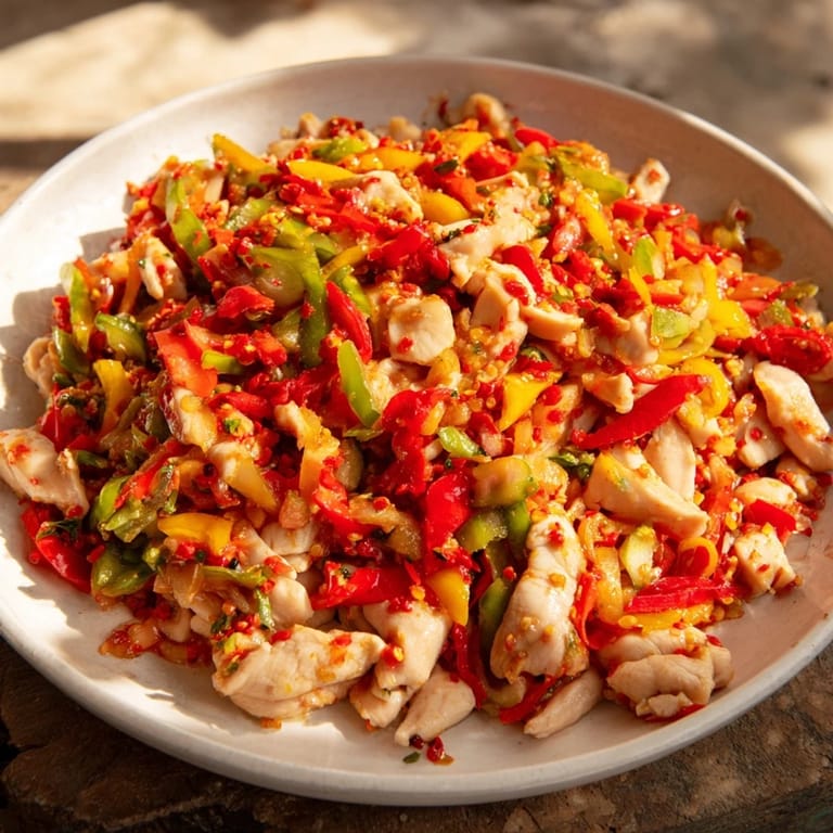 Sheet-pan chicken fajitas, bursting with color, ready to be served in warm tortillas.