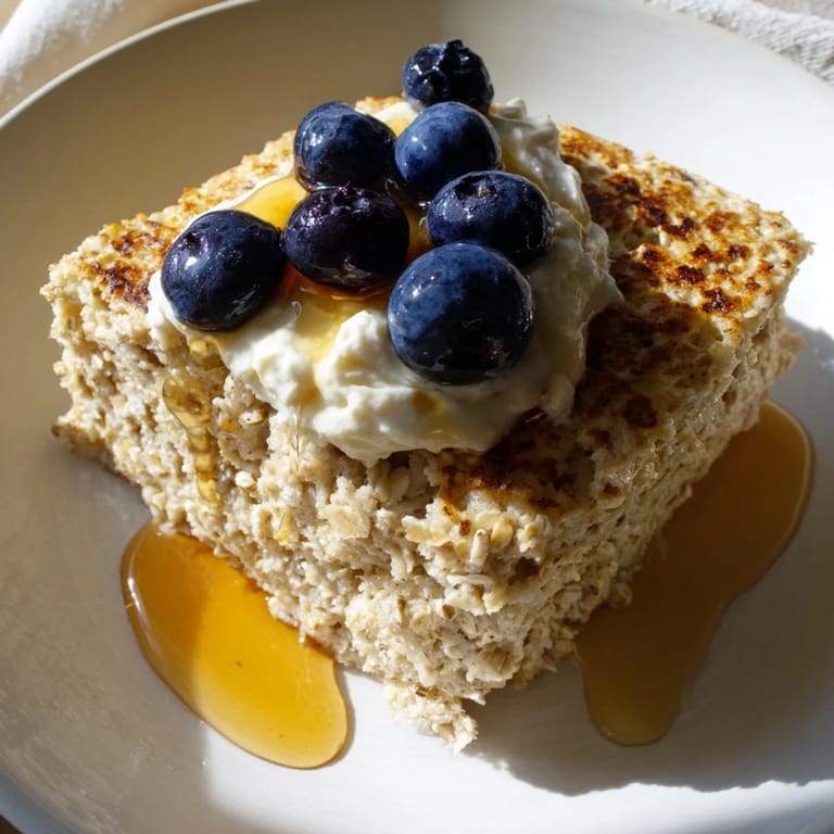 A close-up shot of warm Protein Pancake Oats, perfect for a high-protein breakfast.