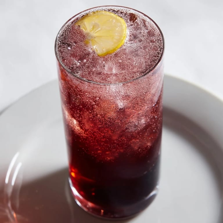 Refreshing, ruby-red Sleepy Girl Mocktail, a healthy, vegan alternative to wind down before bed.