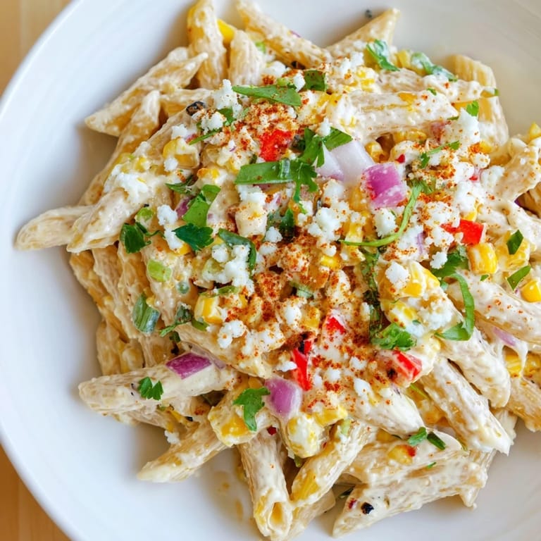 Perfect for summer, this Mexican Street Corn Pasta salad is finished with cotija cheese and fresh cilantro.