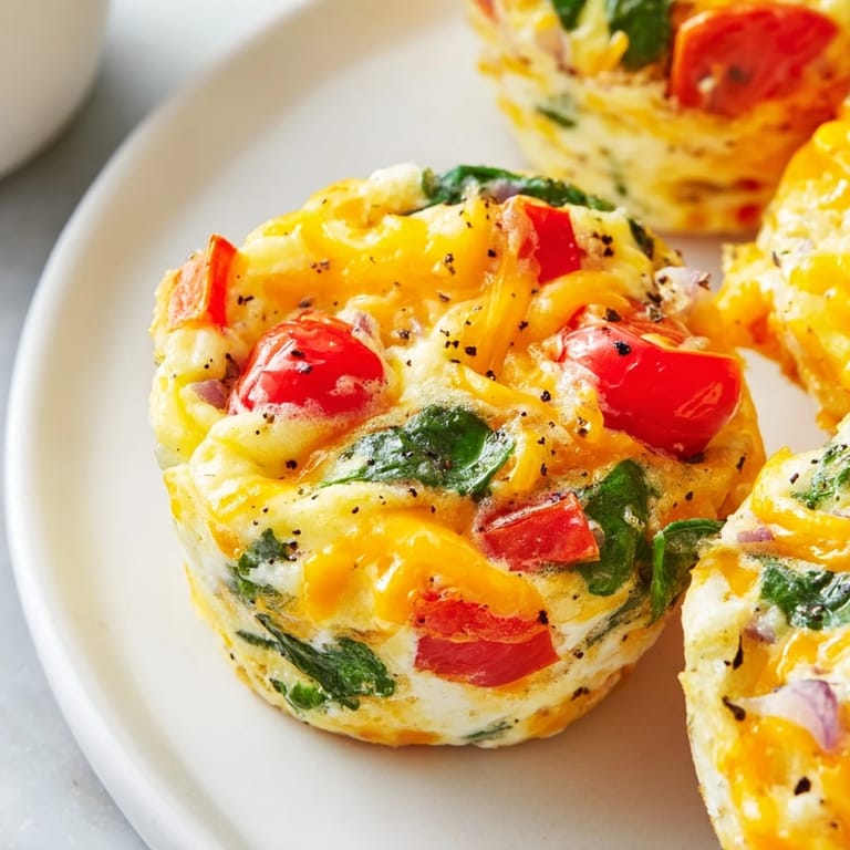 Golden brown Customizable Egg Muffins, packed with colorful veggies and melted cheese, perfect for breakfast.