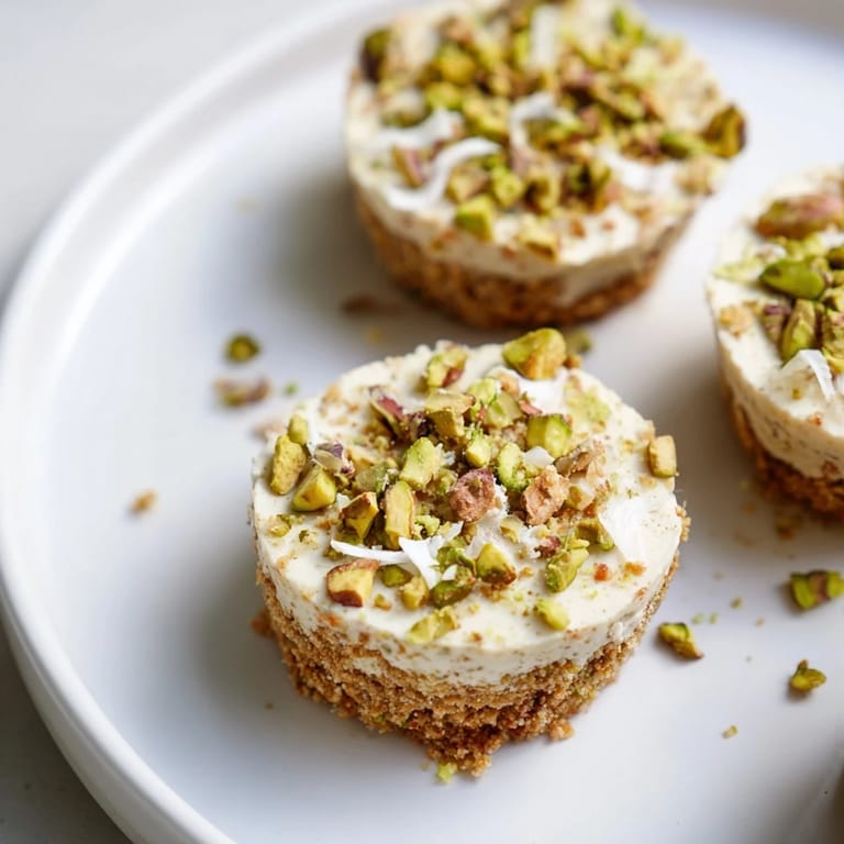 Close-up of Pistachio Cheesecake Bites—creamy, pistachio-filled desserts beautifully garnished and ready to enjoy.