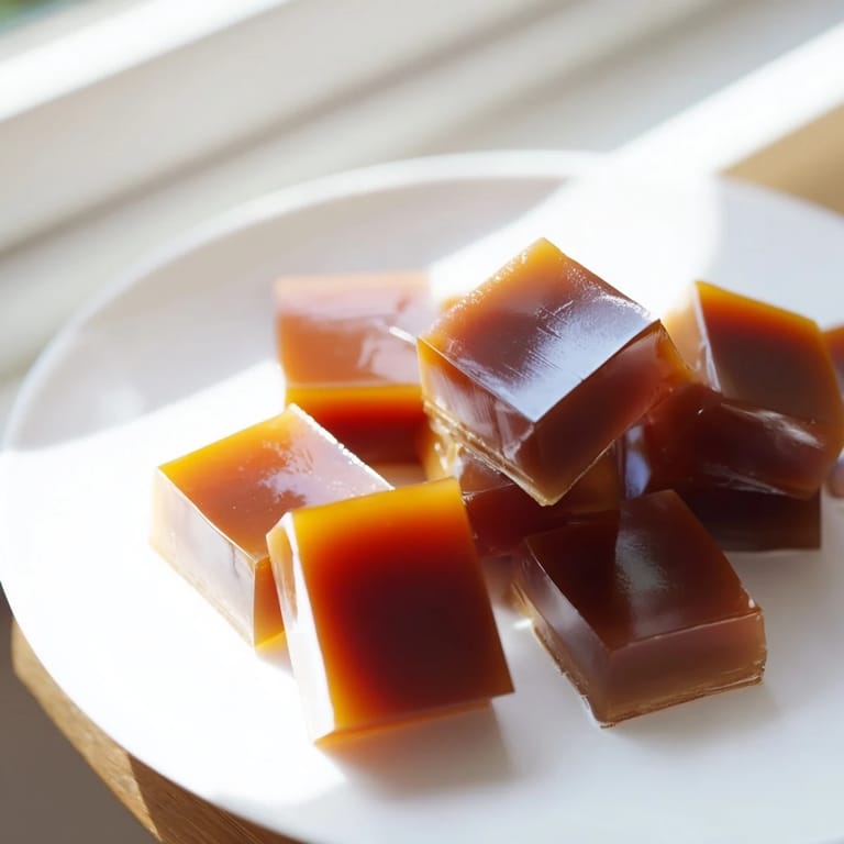 Un elegante postre japonés de café jelly, acompañado de crema batida azucarada.
