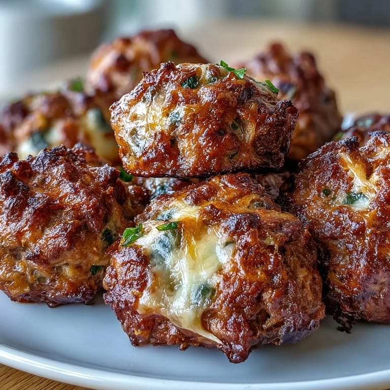 Rotel Sausage Balls servidos sobre una bandeja de hornear, perfectos como aperitivo o acompañamiento para desayunos.