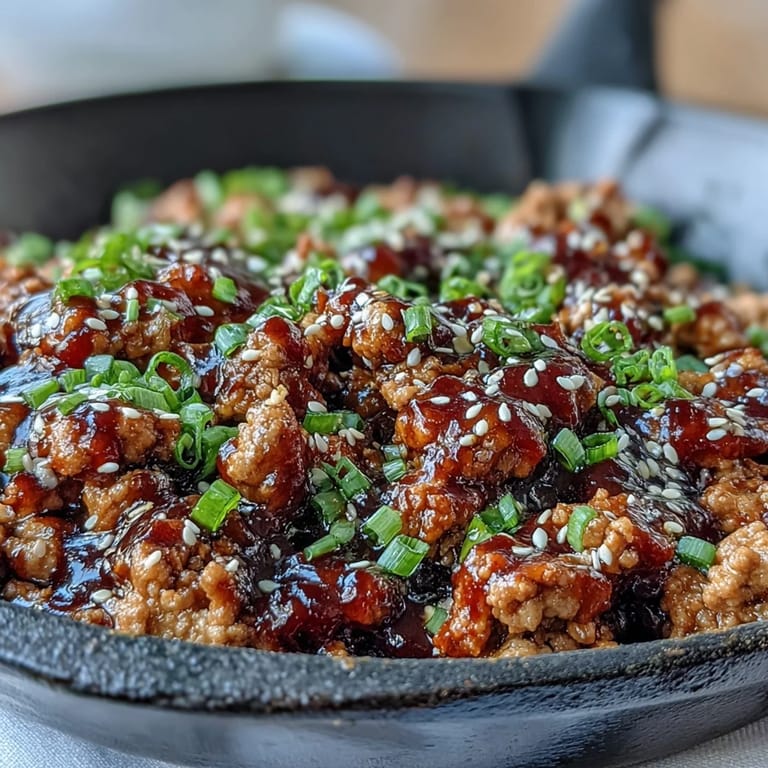 Aromatic Korean-Style Ground Turkey cooked with garlic and ginger, finished with sesame seeds for weeknight meals.
