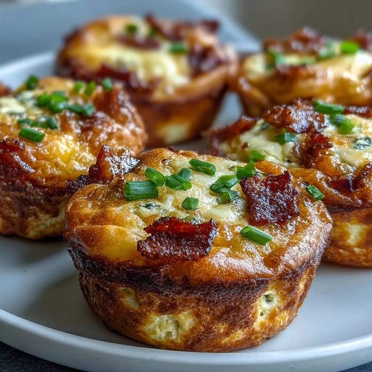 Porzione di Ranch & Cheddar Egg Muffin Cups su vassoino da colazione, accompagnata da frutta fresca e salsa ranch laterale.